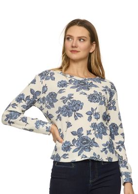 Flag and Anthem Blue Floral Printed Waffle