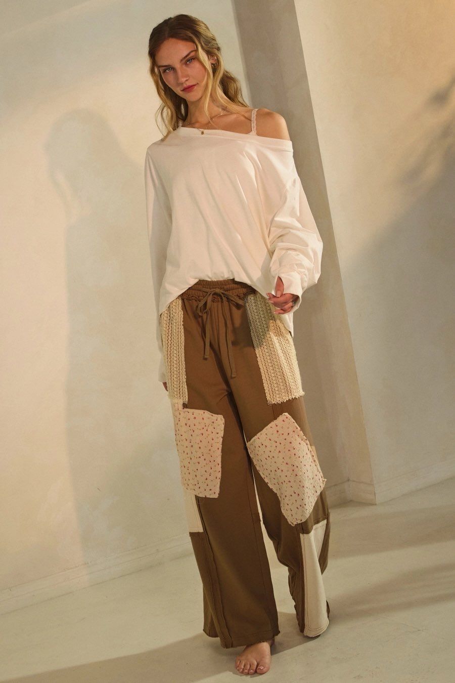 ODDI Patchwork wide-leg pant w/Floral panels, Size: S