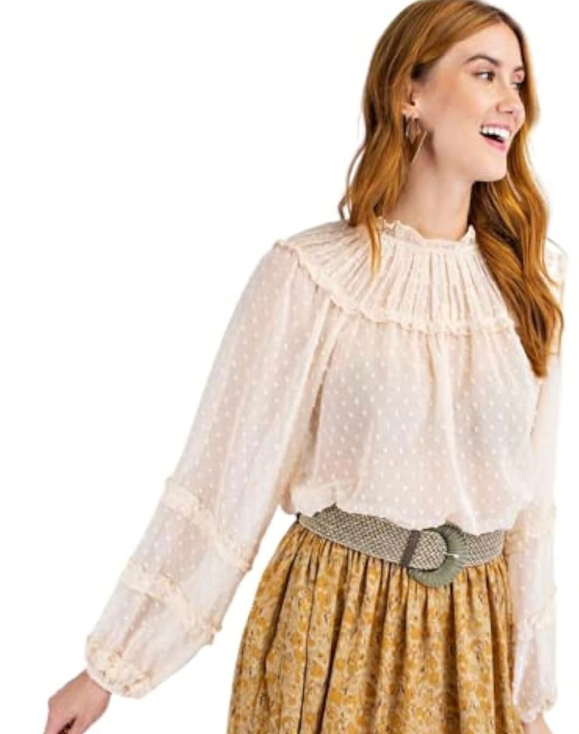 Easel Chiffon blouse, Color: Cream, Size: S