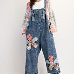 Easel Flower Patch overalls, Color: Denim, Size: S