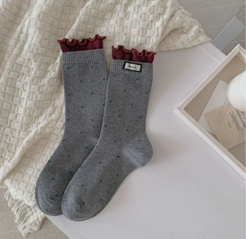Funkyrel Ruffle socks - gray &amp; maroon