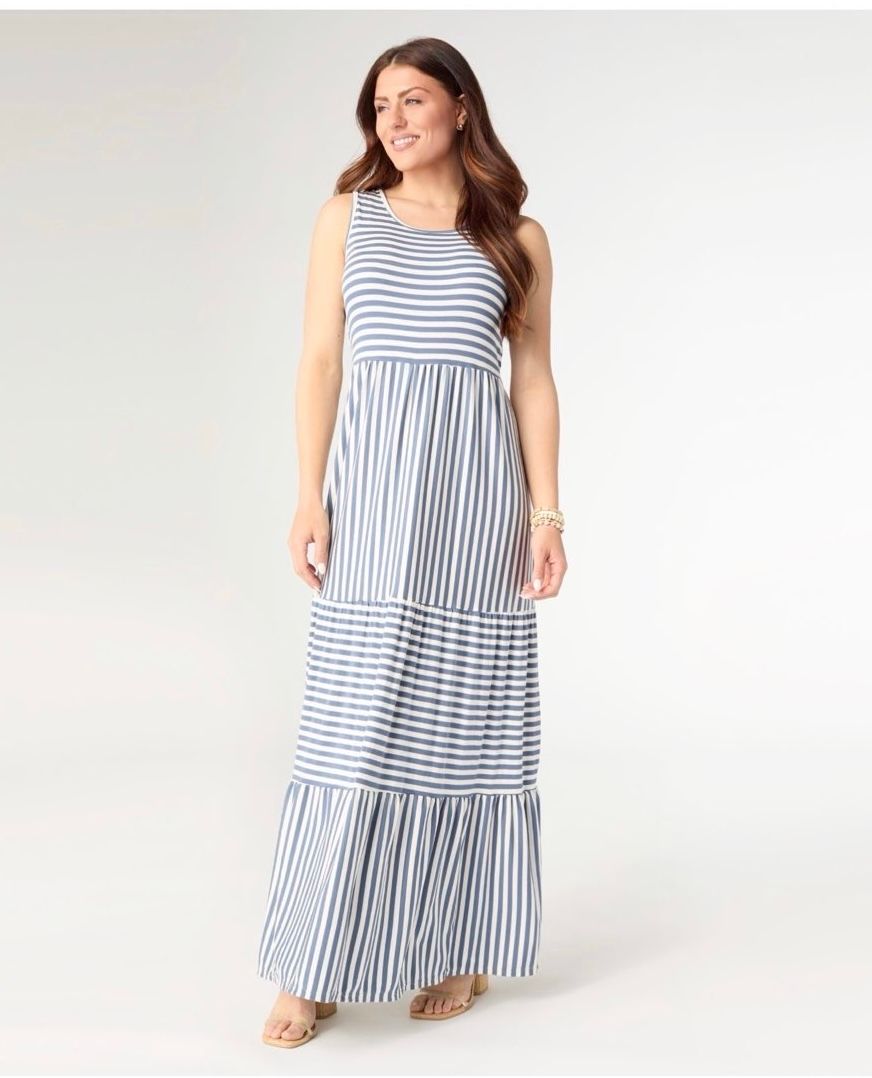Coco + Carmen Striped Maxi Dress, Color: Blue/Ivory, Size: XS