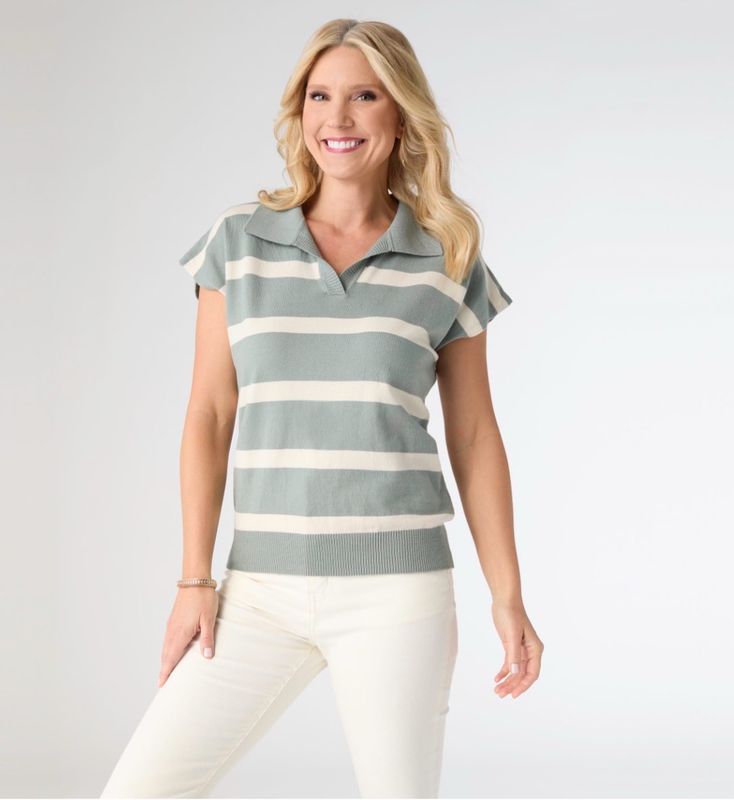 Coco + Carmen Striped Short Sleeve Sweater