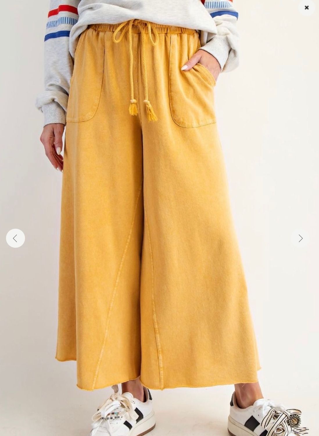 Easel Wide Leg Washed pants - Curvy, Color: Mustard, Size: 1XL