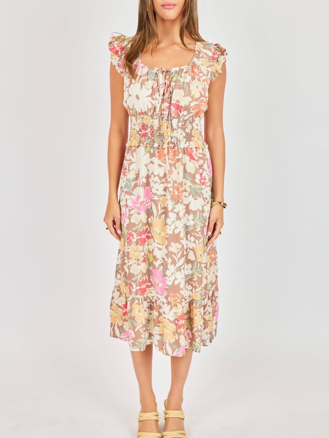 Sadie &amp; Sage Floral Dunes Midi Dress Shell, Size: XS