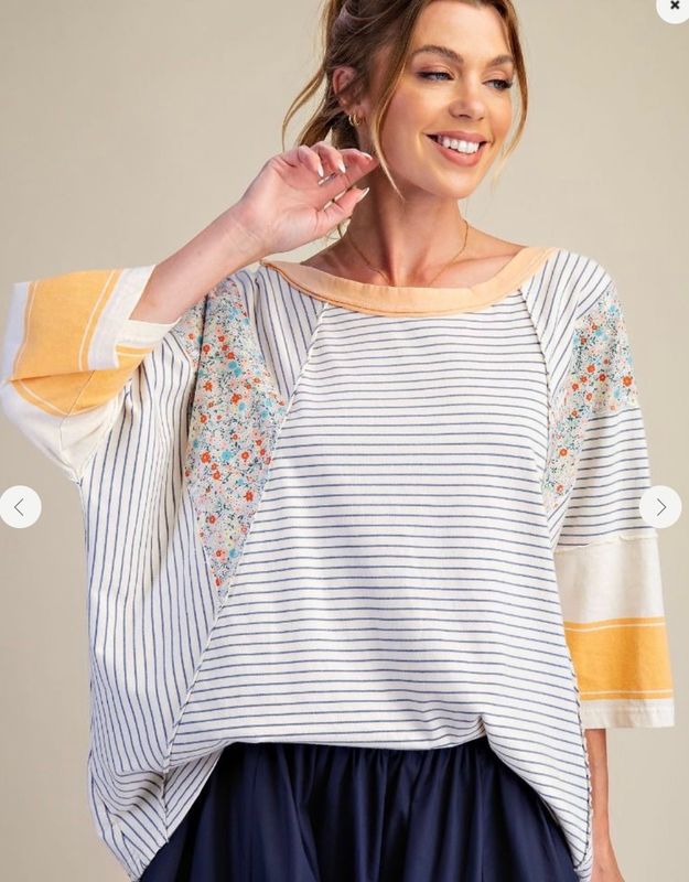 Easel Striped Mix Print top