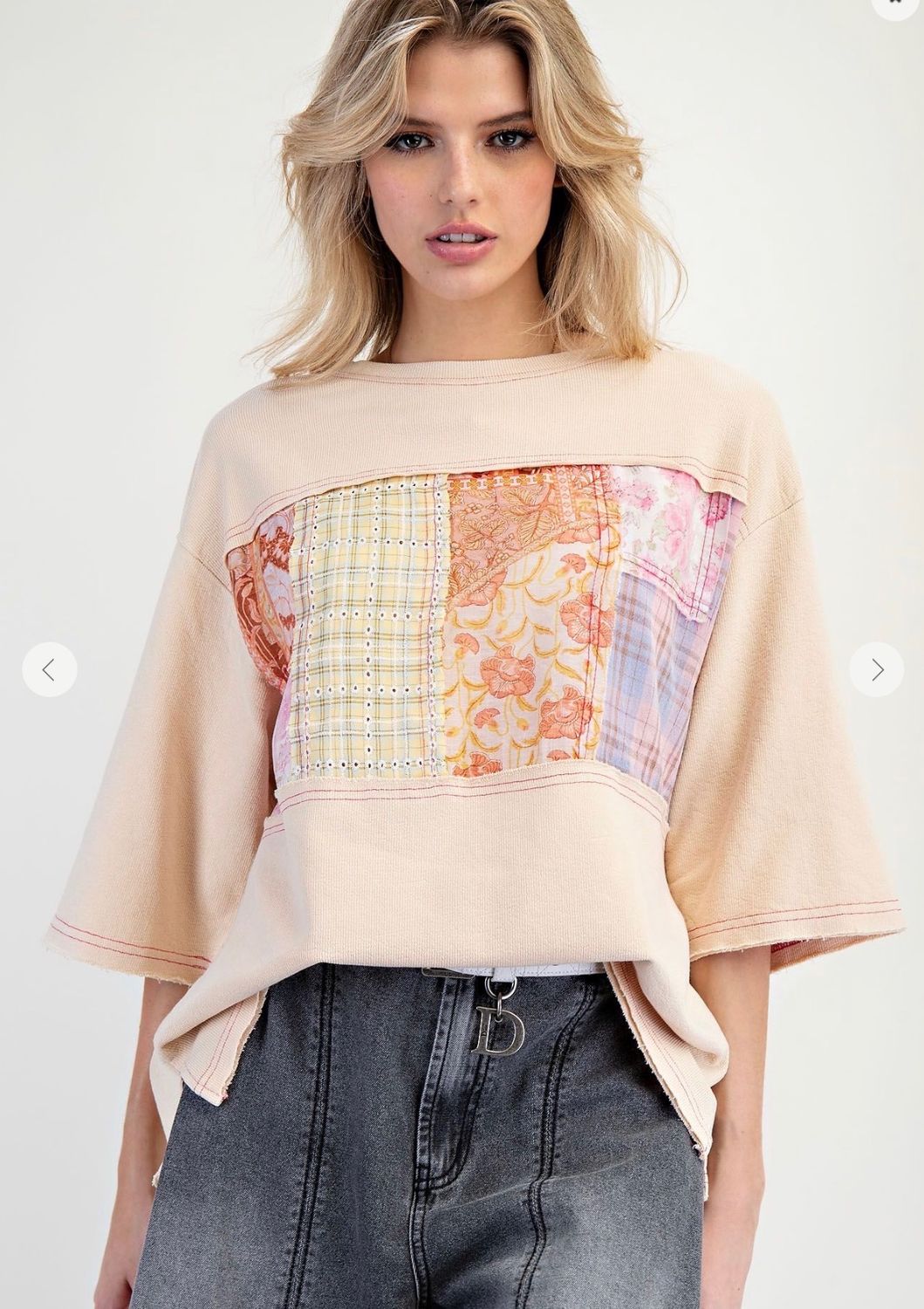 Easel S/S Print Rib Knit top, Size: 1X