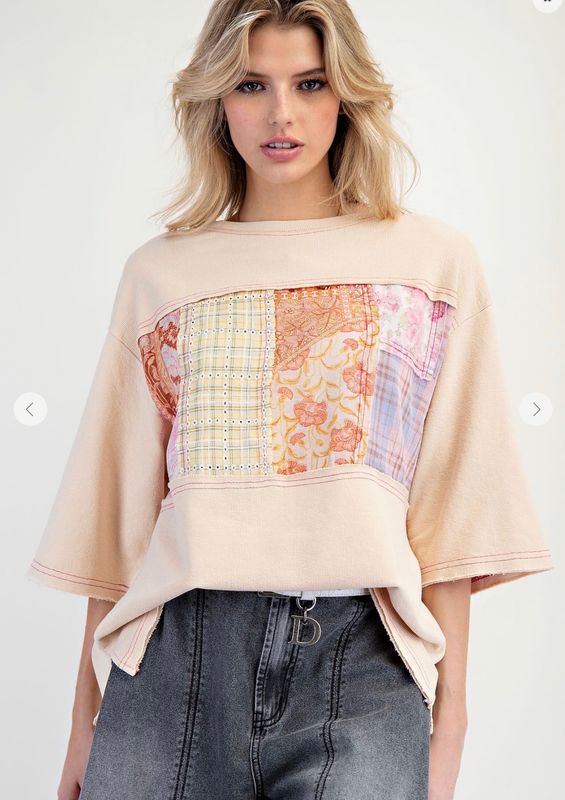 Easel S/S Print Rib Knit top