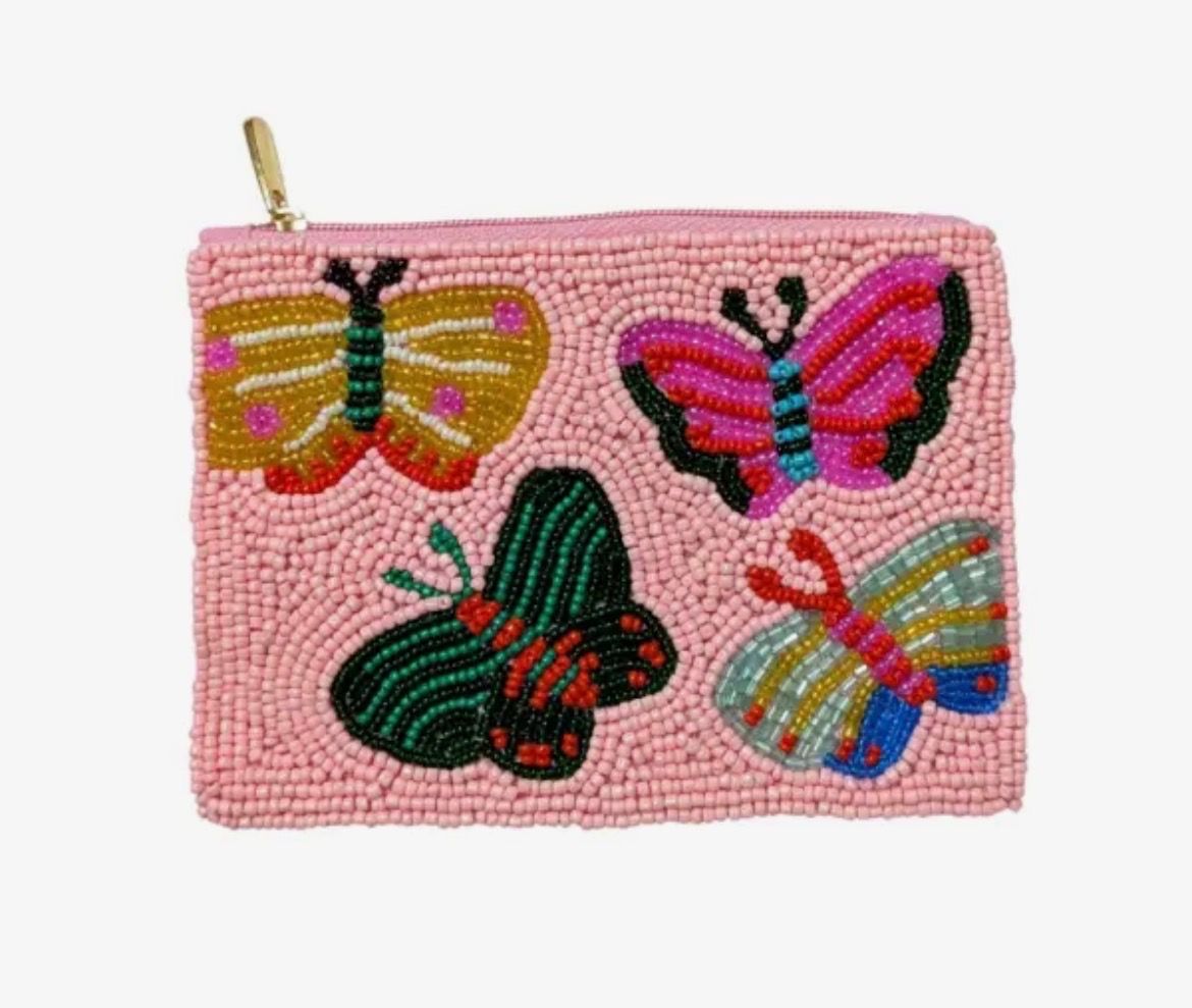 Nima Beaded Coin Purse , Color: Butterflies