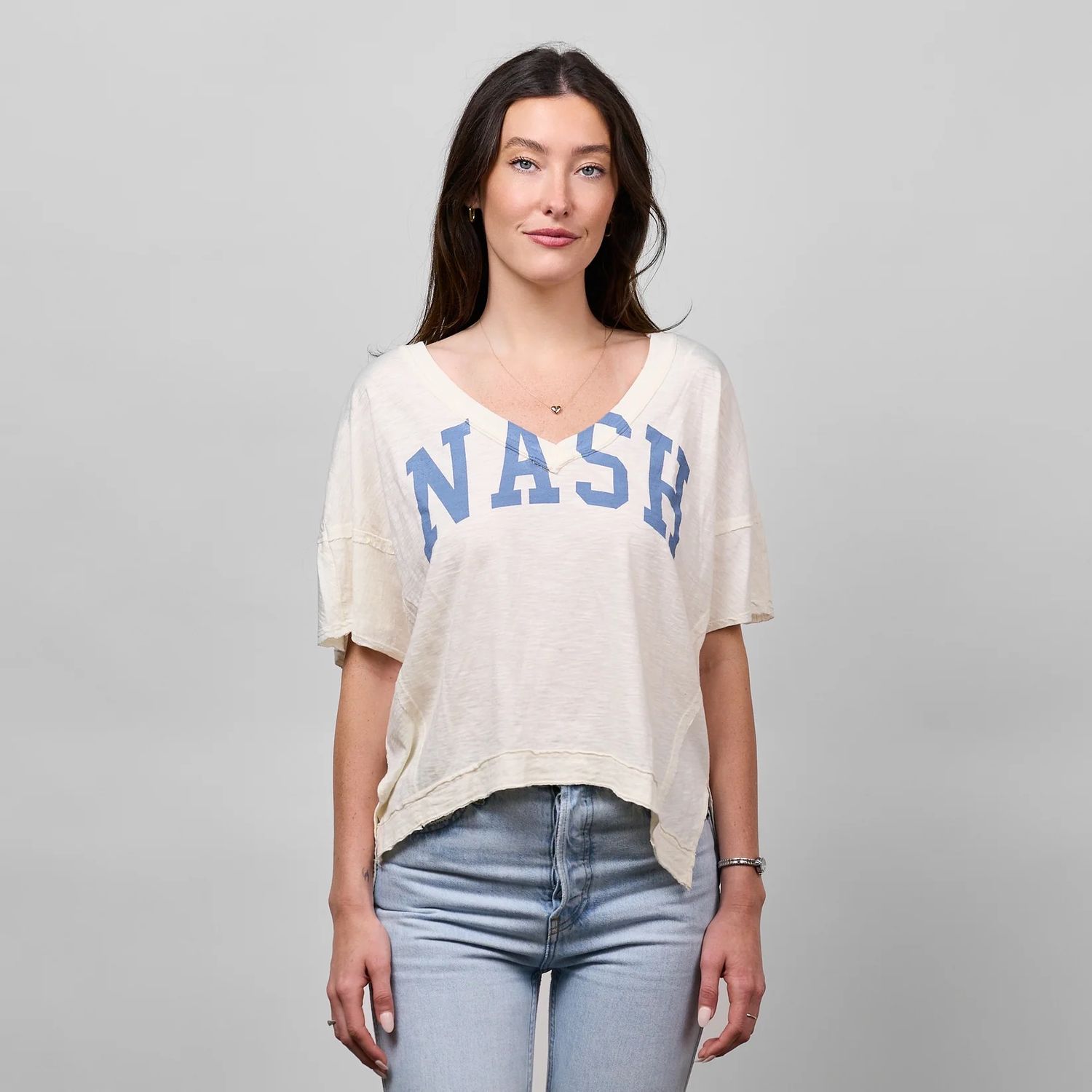 NASH V-Neck Tee, Color: White/Blue, Size: S