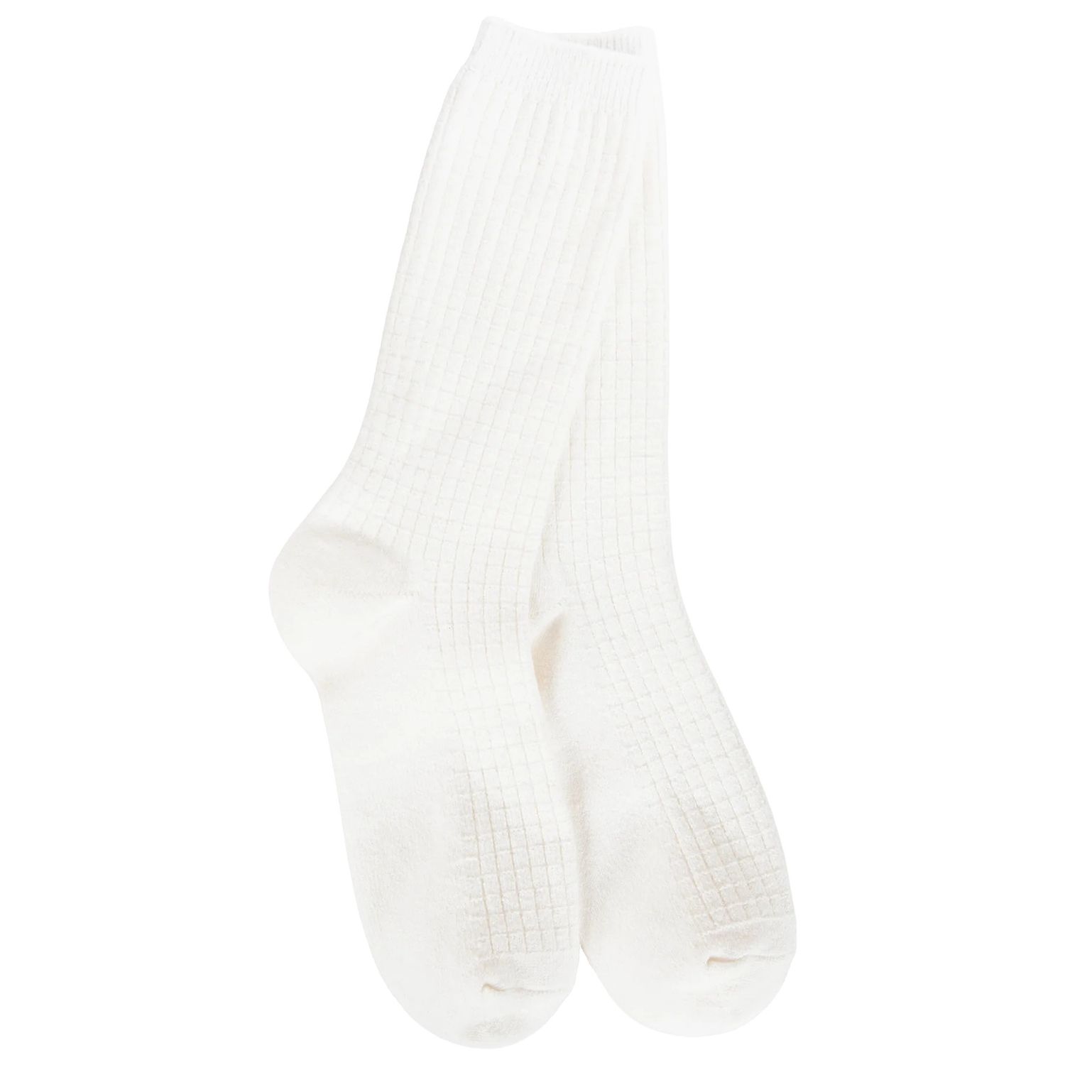 World’s Softest Socks Weekend Waffle Stripe Crew, Color: Ivory