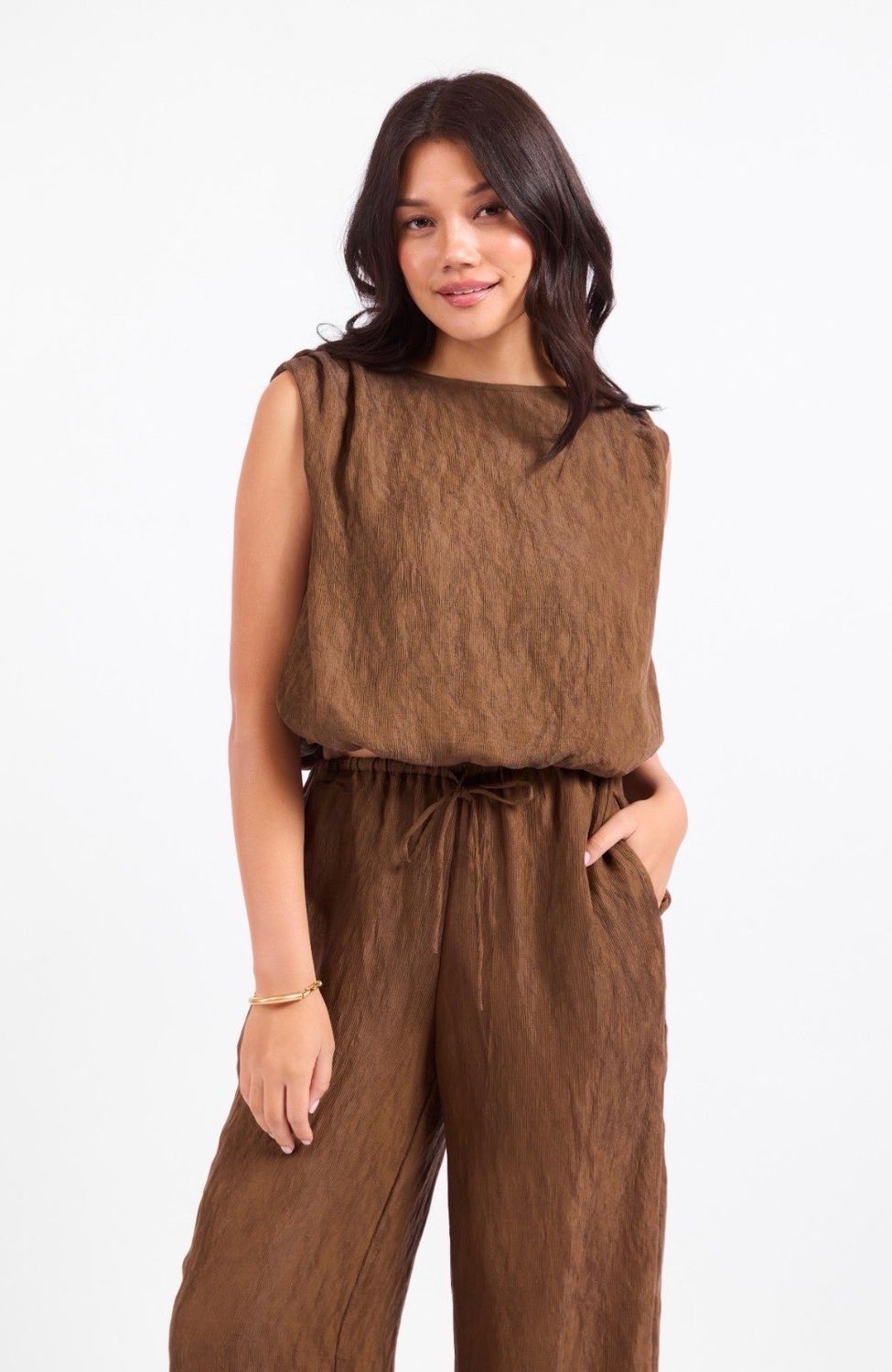 Sadie &amp; Sage Sepia Bubble Top - Bronze Olive, Size: XS