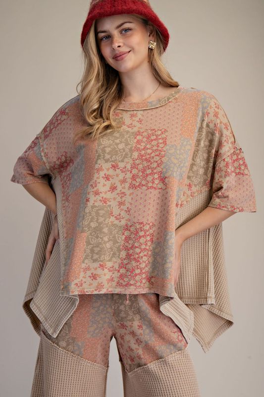 Easel Short Sleeve Patchwork Top 
