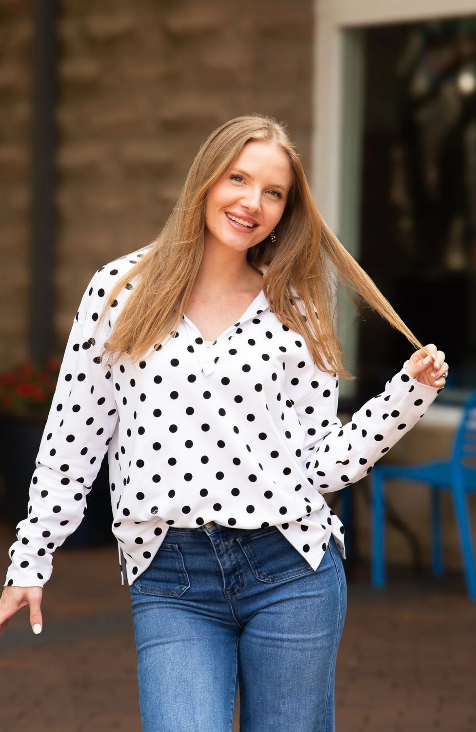 Grace+Emma Polkadot Pullover , Color: White, Size: XS