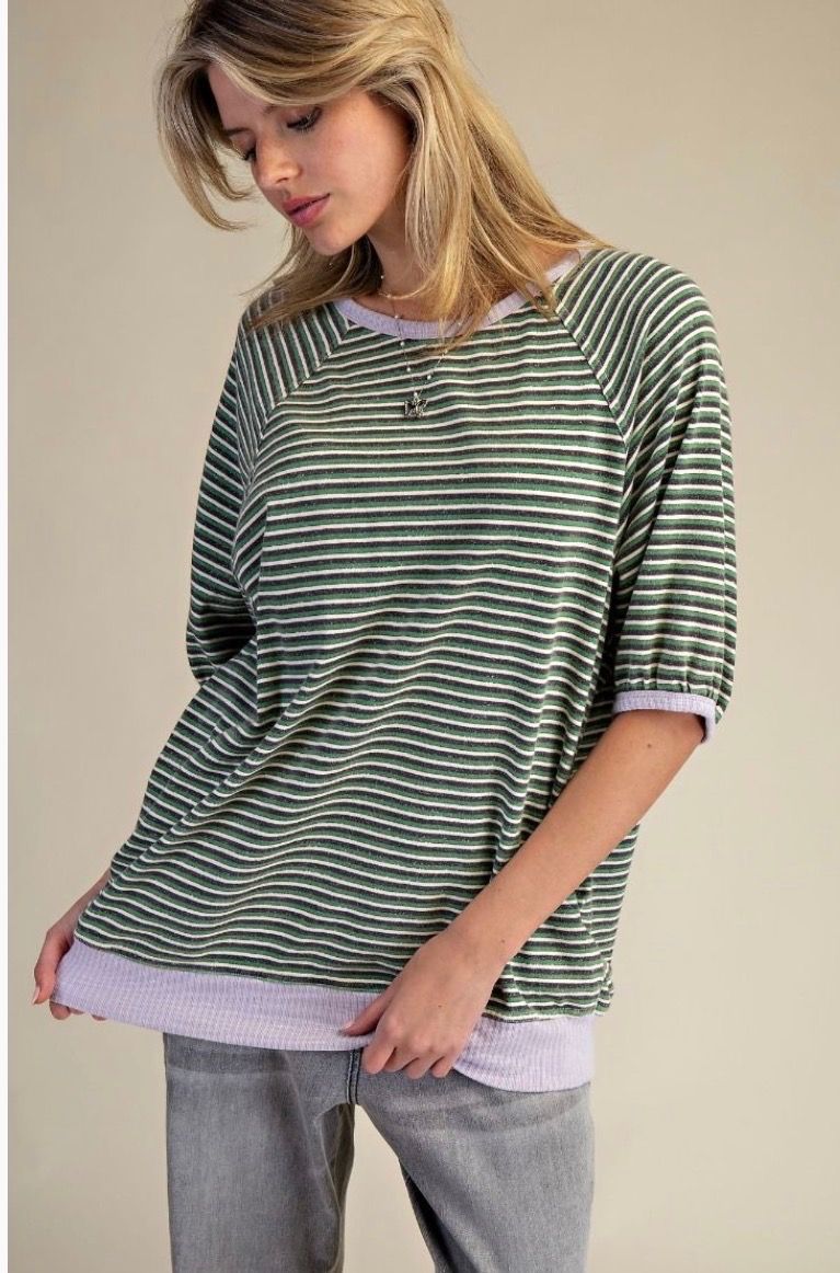 Easel Short Sleeve Striped Jersey, Color: Juniper Green, Size: S