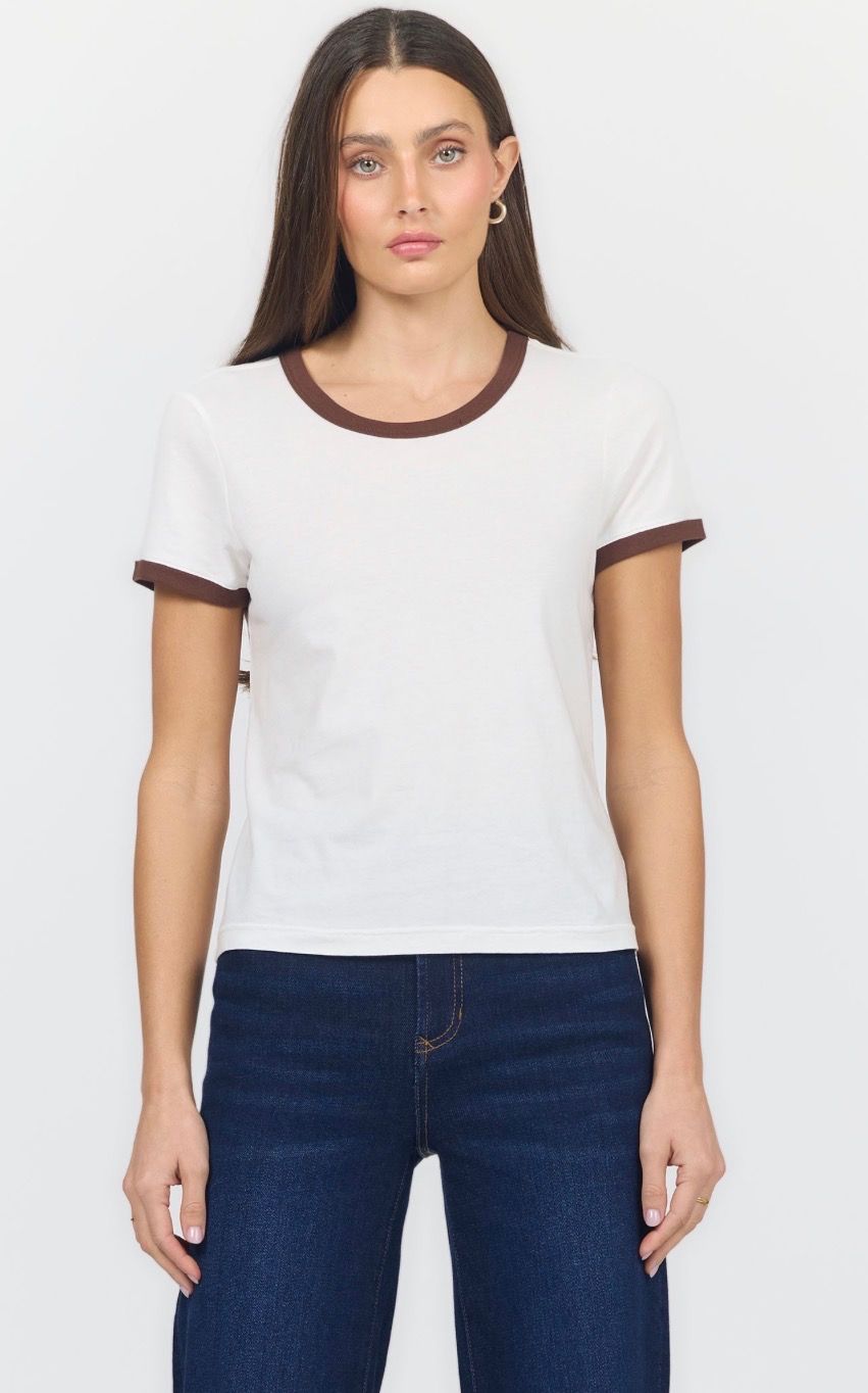 Dear John Unity Ringer Tee, Color: White/Brown, Size: S
