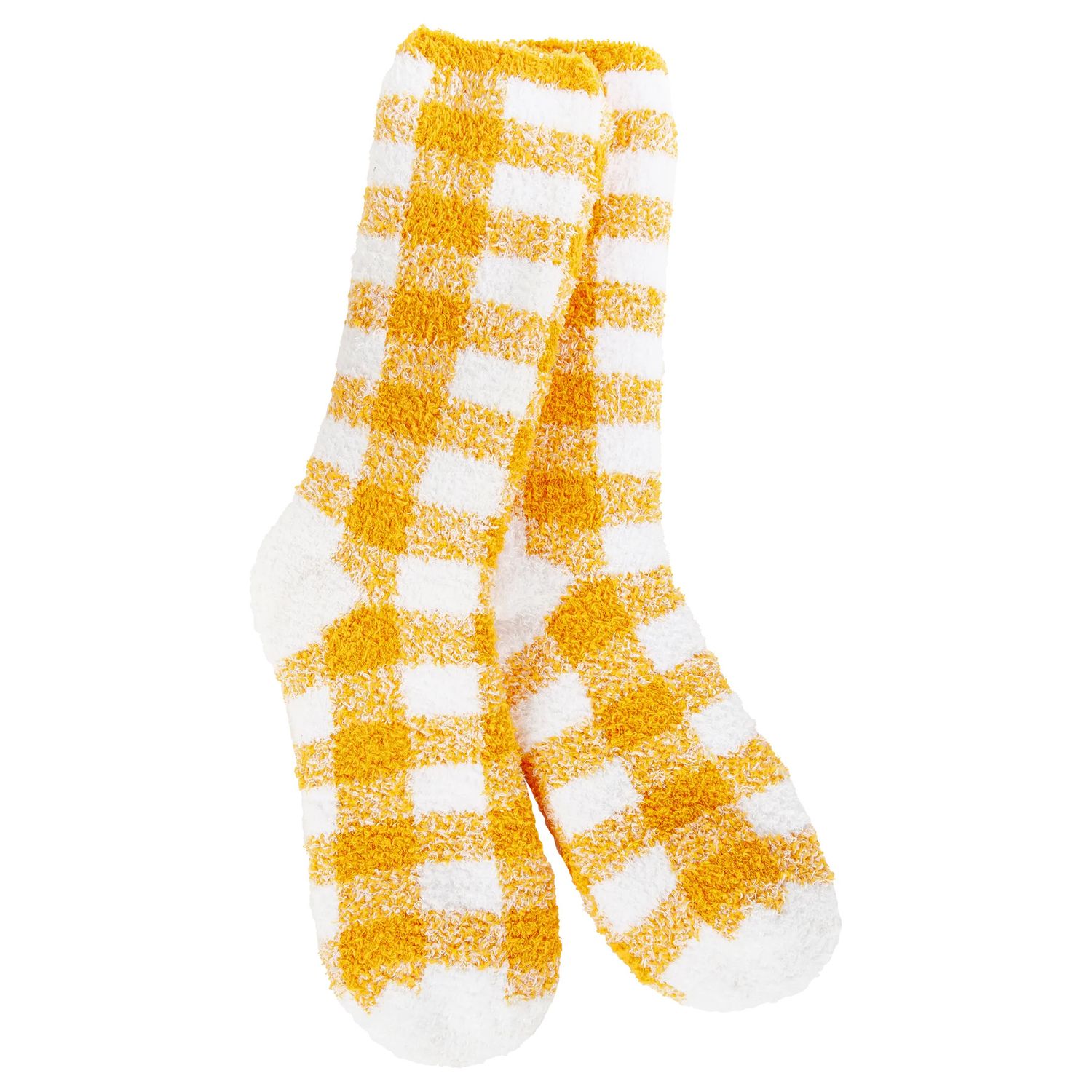 Worlds Softest Socks Fireside Cozy Plaid Crew, Color: Orange/White