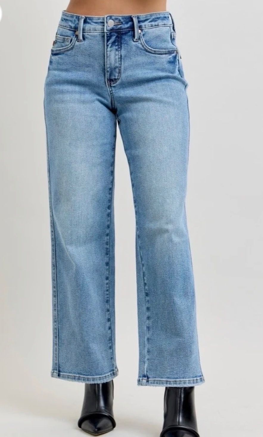 Judy Blue Petite Tummy Control Straight Jeans, Color: Vintage Wash, Size: 0/24