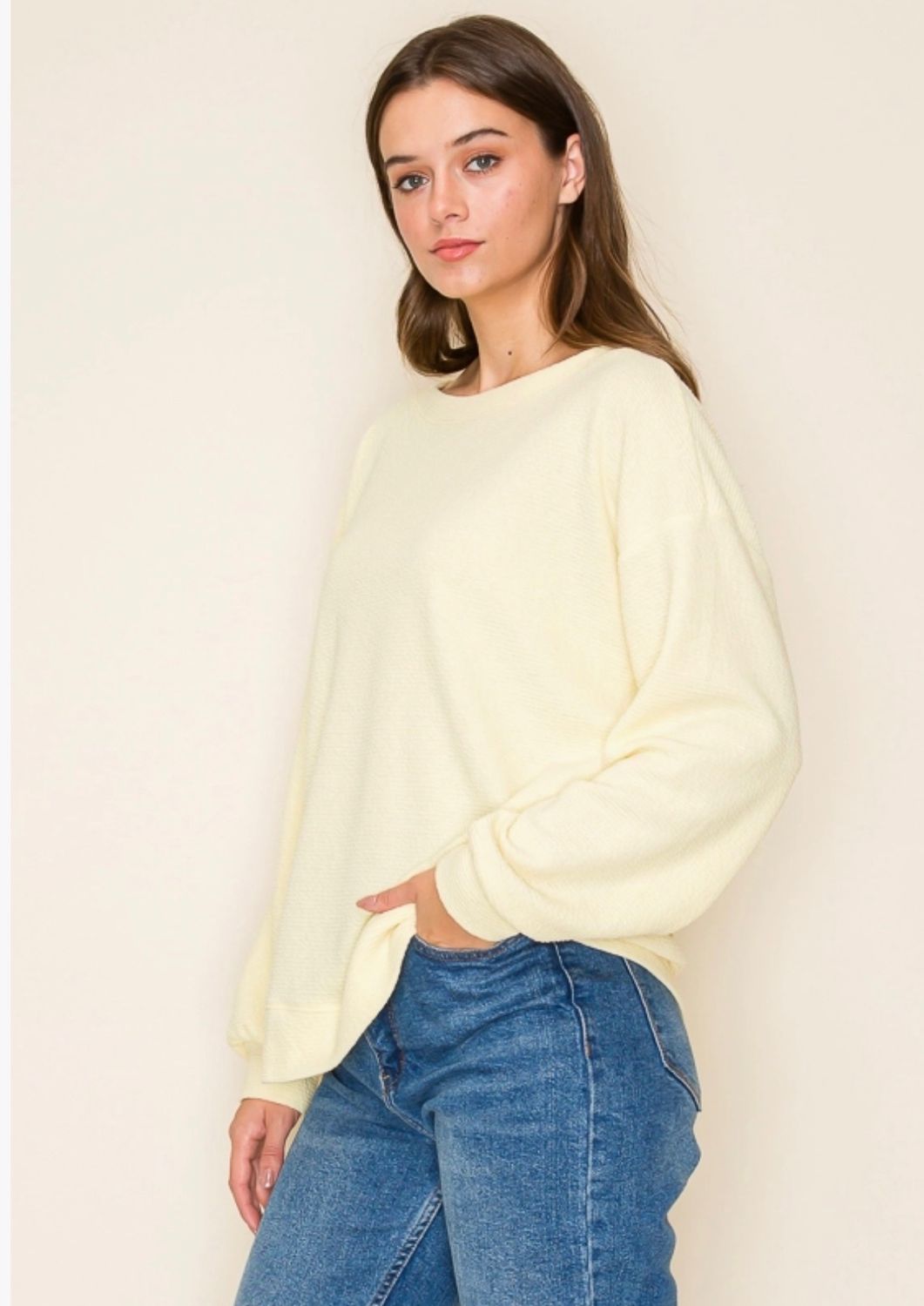 Tres Bien L/S Cloudy Knit Top, Color: Banana, Size: SM