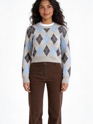 Sadie &amp; Sage Blue Fog Argyle Sweater 