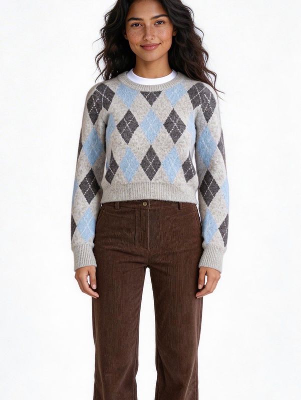 Sadie &amp; Sage Blue Fog Argyle Sweater 