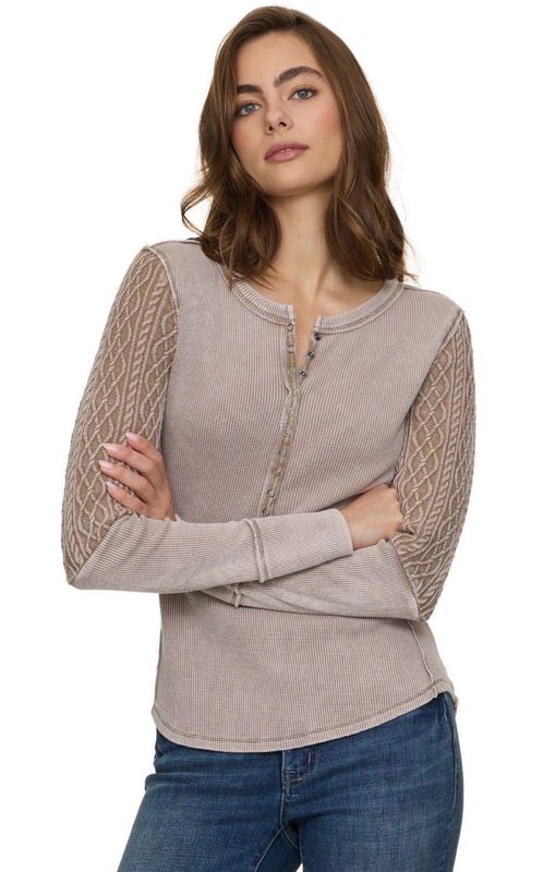 Flag &amp; Anthem Hattieville Mixed Media Cable Henley Long Sleeve 