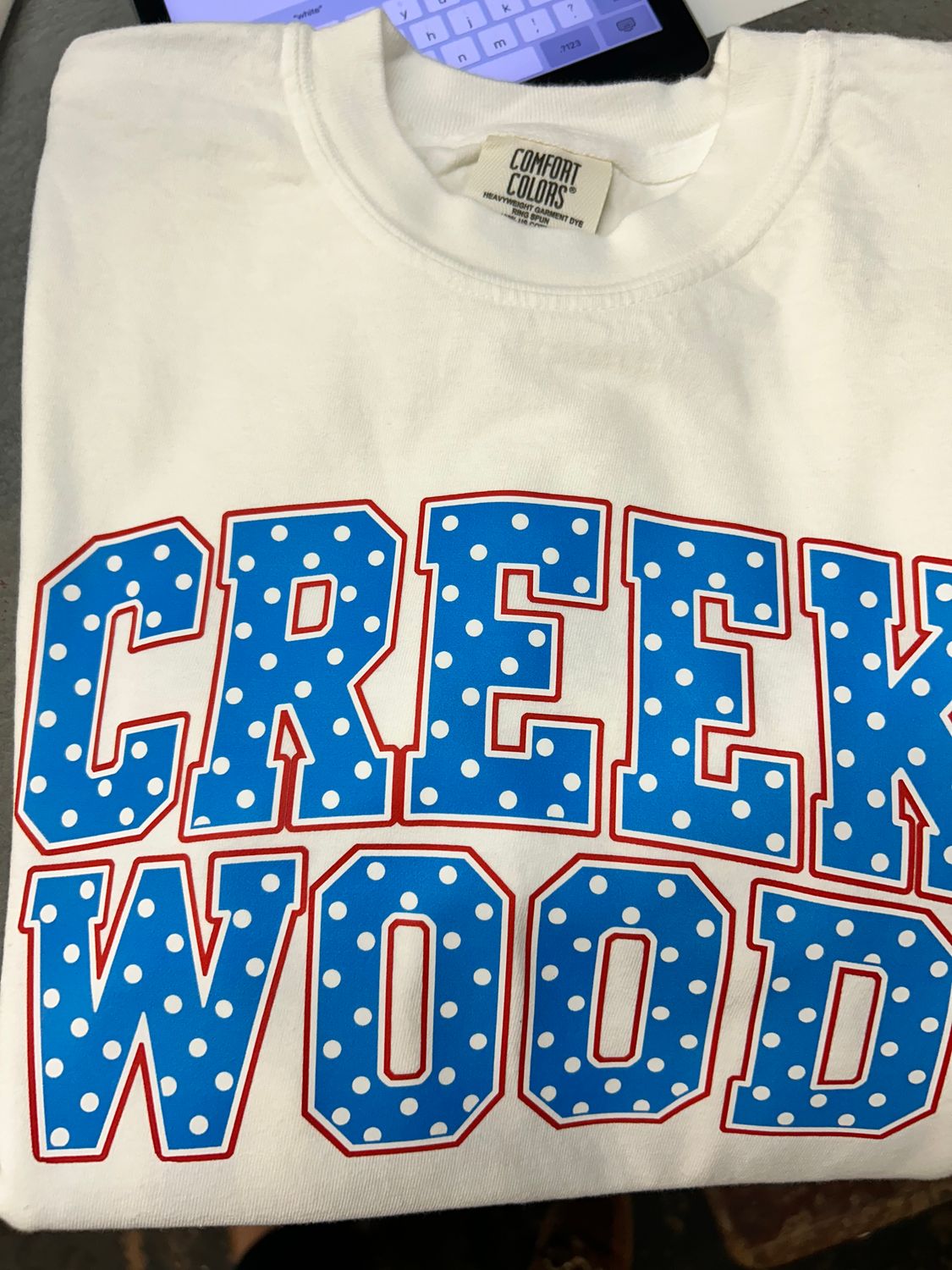 Creekwood Tee , Color: White with Blue Polka Dots, Size: S