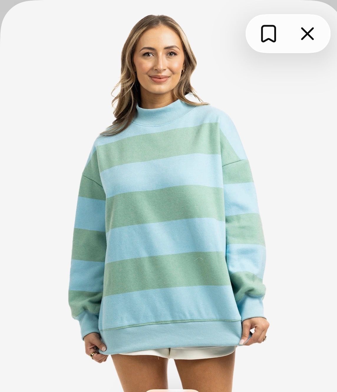 Katydid Mockneck Sweatshirt, Color: Aqua and Green, Size: S