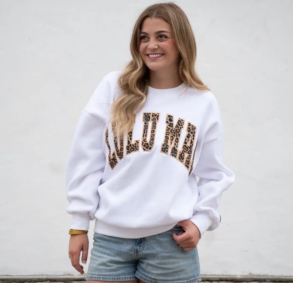 Lulu Mac Leopard White Sweatshirt, Size: M