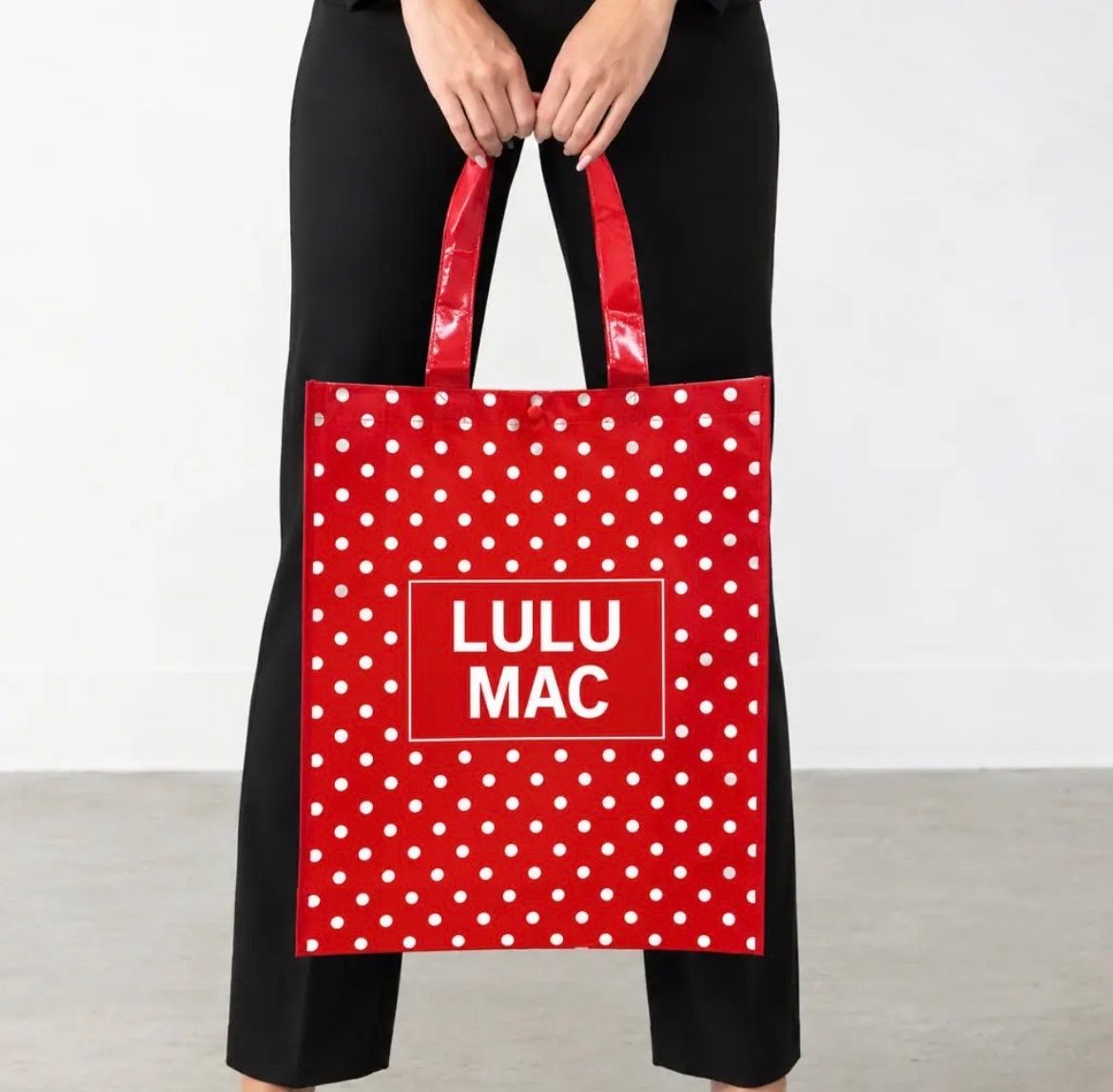 Lulu Mac Reusable Tote Bag, Color: Red/White Dot