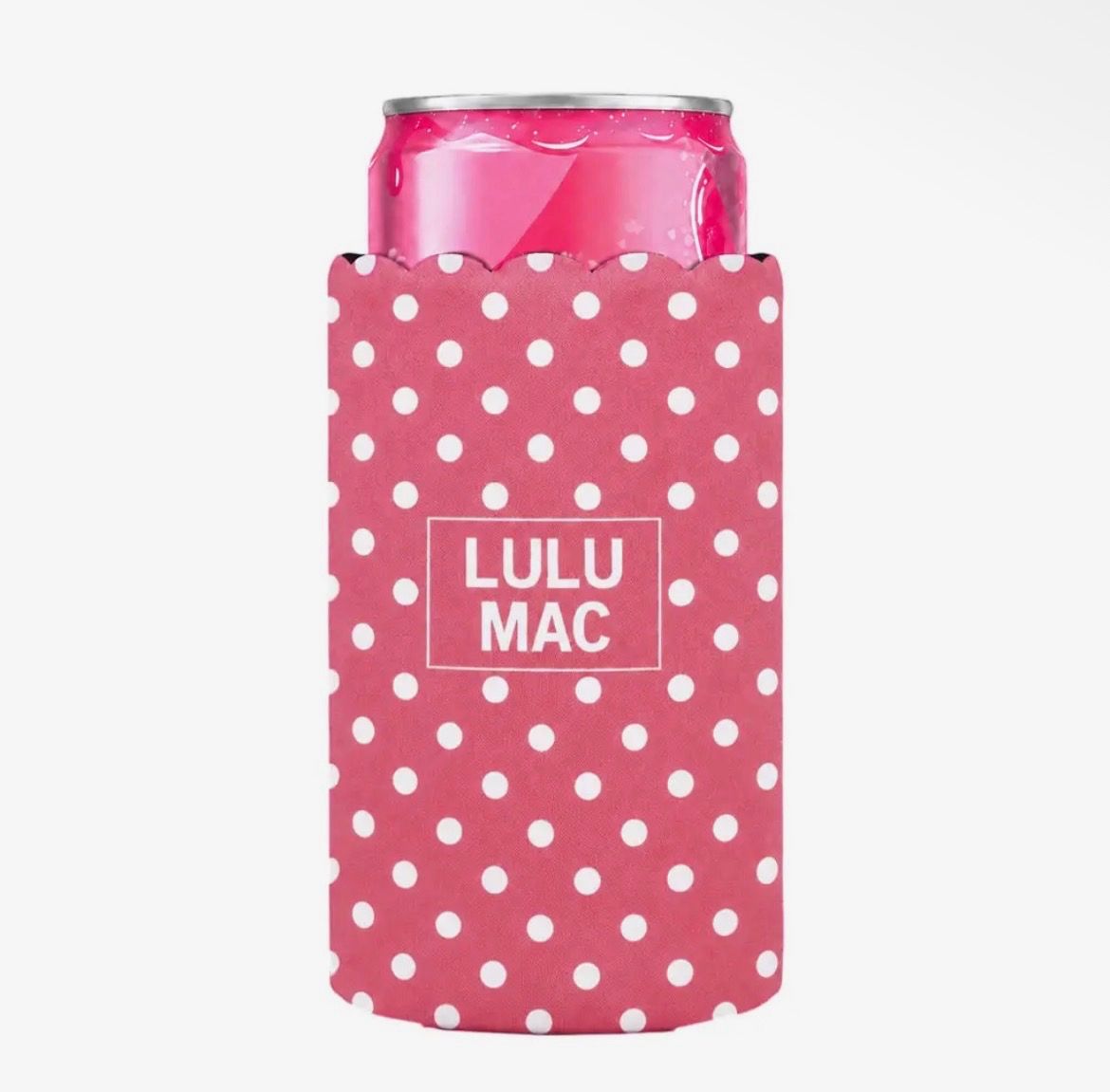 Lulu Mac Slim Can Koozie, Color: Hot Pink/White Dot