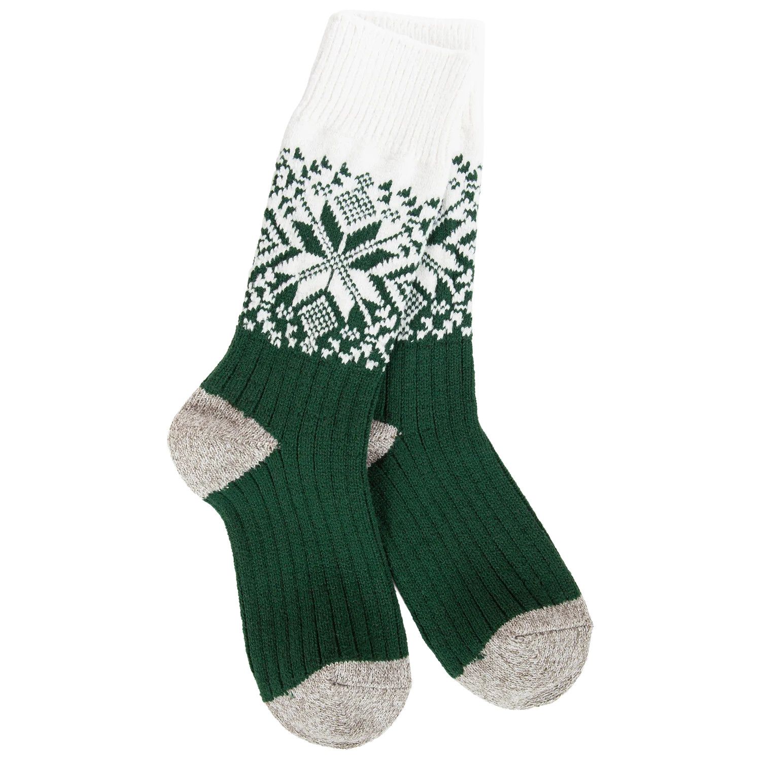 World Softest Socks Weekend Holiday Crew, Color: Green/Ivory