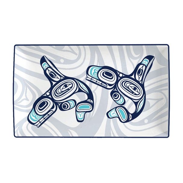 Native Northwest Rectangular Platter, Design: Whales by Ernest Swanson