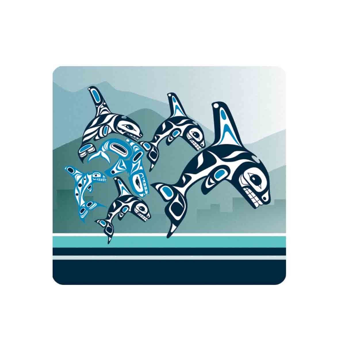 Native Northwest® Cork Backed Coasters, Design: Orca Family