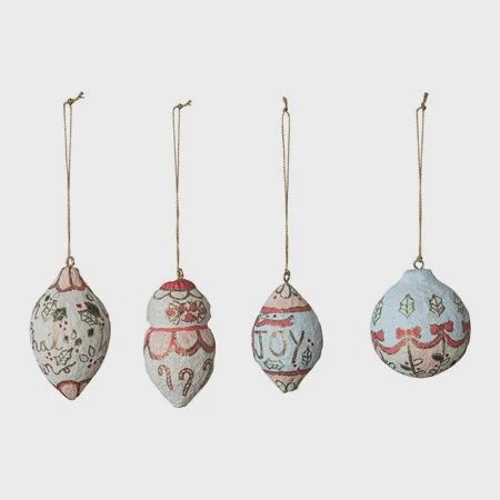 3 1/2&quot; Hand Painted Papier Mache Ornamentsc, set 4