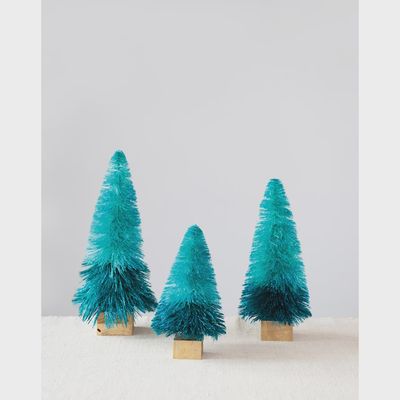 Sisal Bottle Brush Trees with Gold Wood Base, set of 3