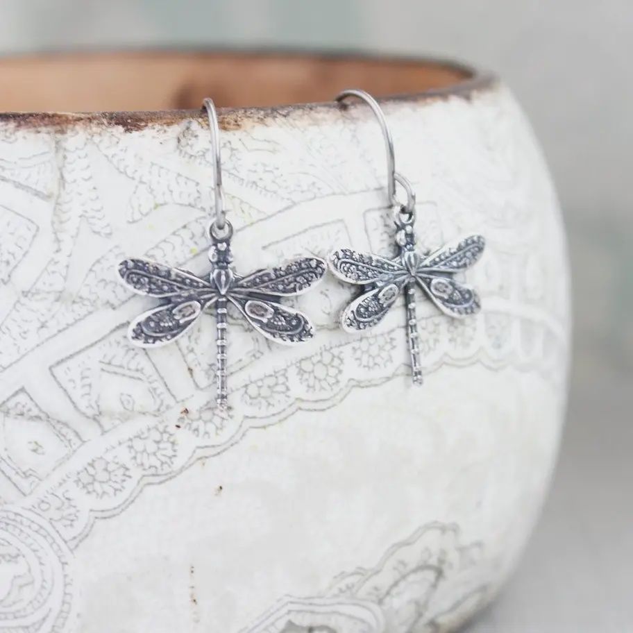 Tiny Silver Dragonfly Earrings