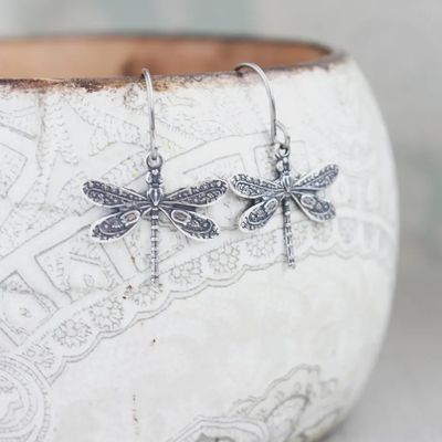 Tiny Silver Dragonfly Earrings