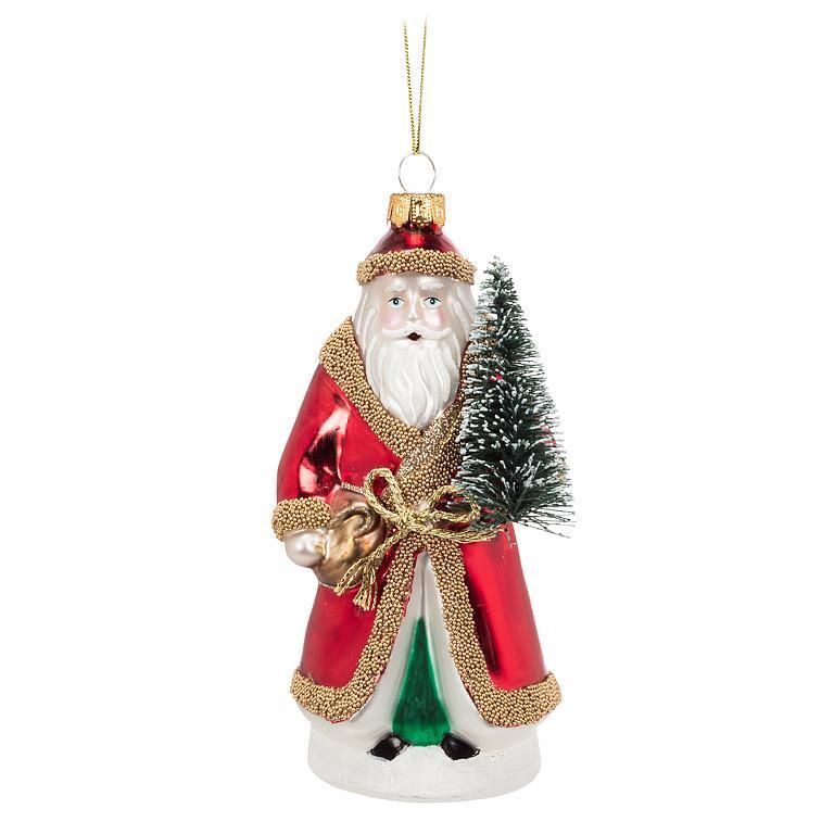 Father Christmas with Tree Glass Ornament