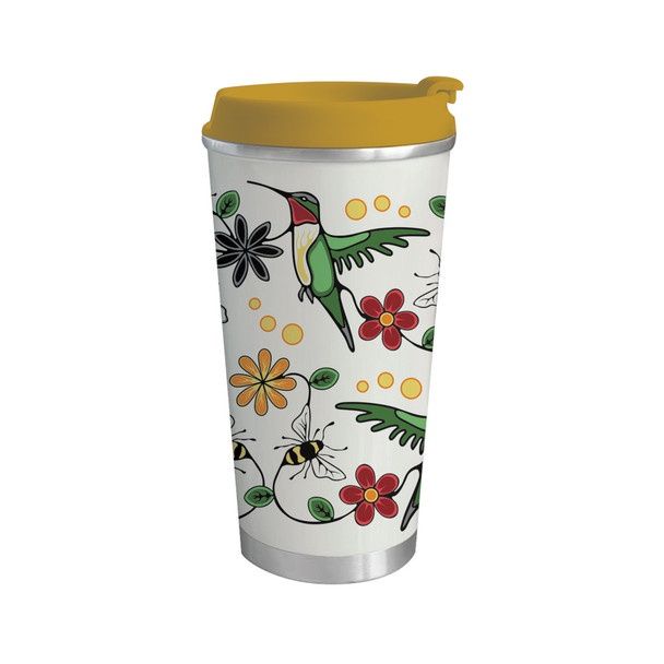 Native Northwest Art Travel Mug, Design: Hummingbird (Nenookaasi)