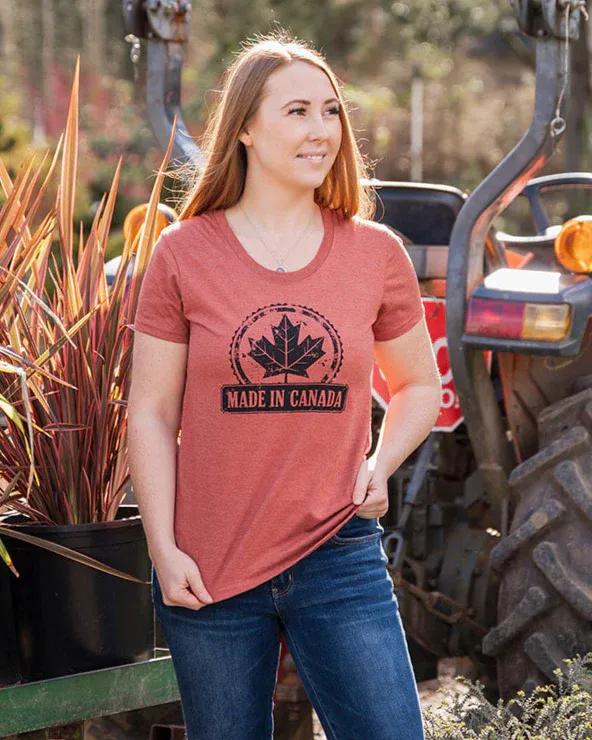 Kindred Coast® T-shirts, Design: Made in Canada/Heather Rust, Size: M, Style: Women's