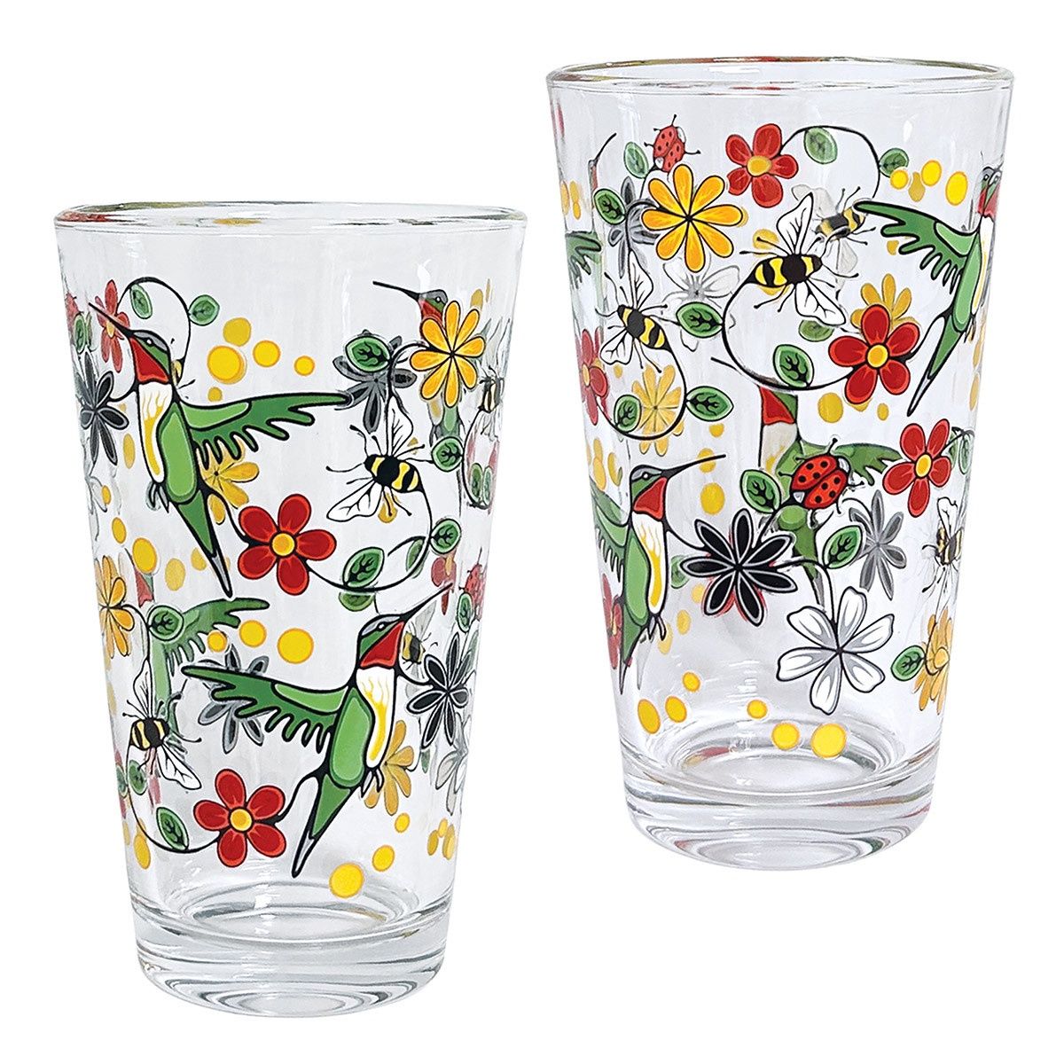 Native Northwest® Printed Glass Tumbler (Set of 2), Design: Hummingbird (Nenookaasi)