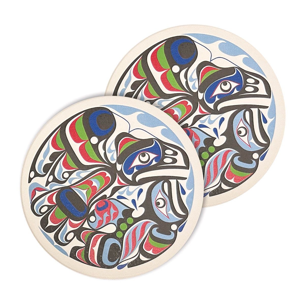Native Northwest® Ceramic Coaster set, Design: Raven &amp; Killer Whale