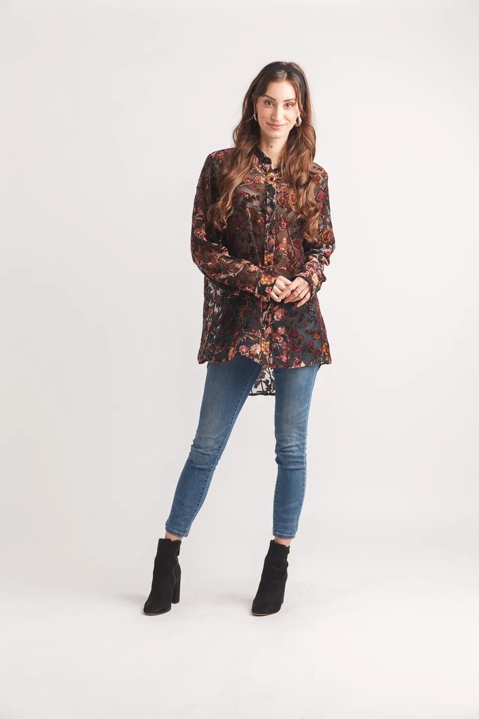 Papilon® Floral Velvet Collared Blouse