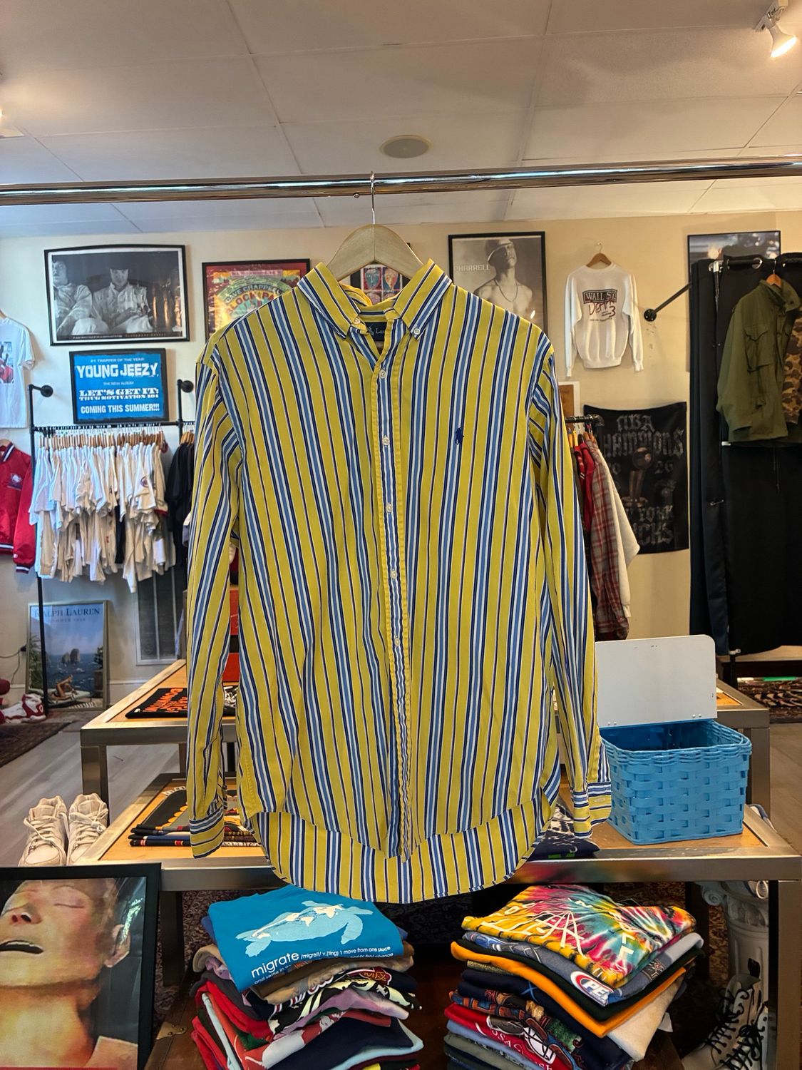Polo “Classic Fit” Blue/Yellow Button Up sz. M