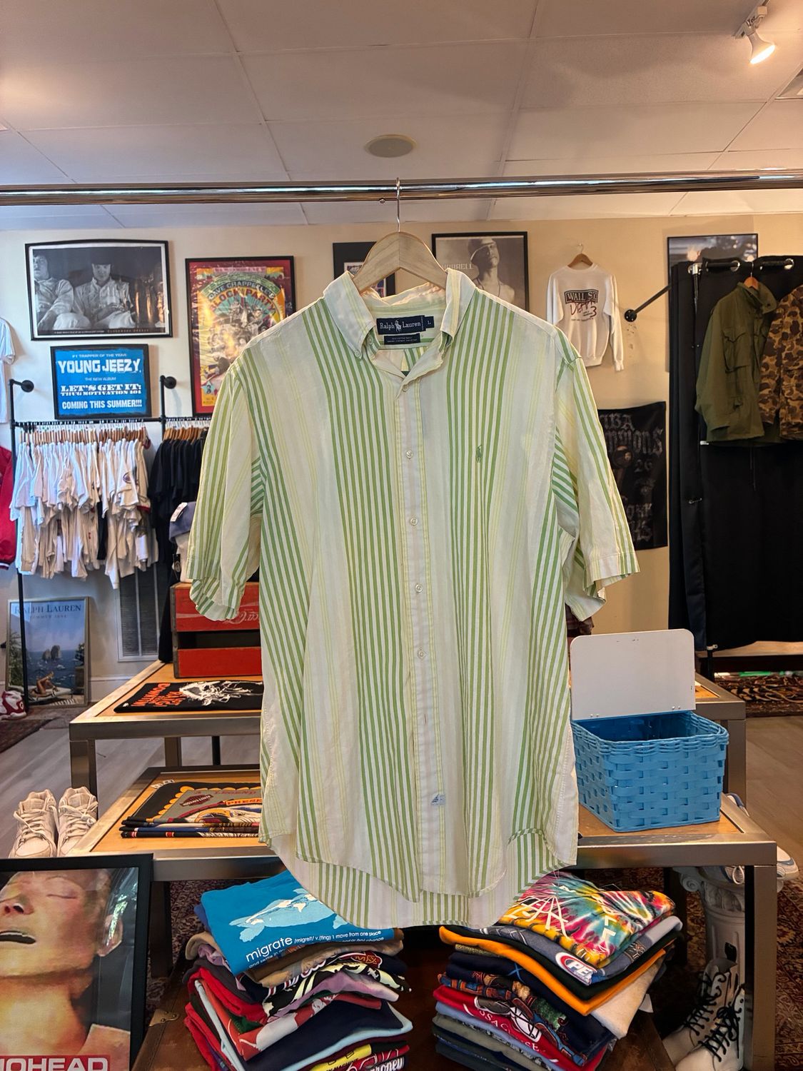 Polo S/S Green/White Button Up sz. L