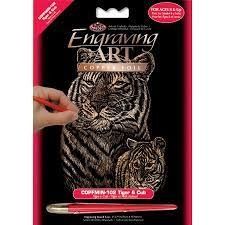 Mini Engraving Art Copper Tiger and Cub