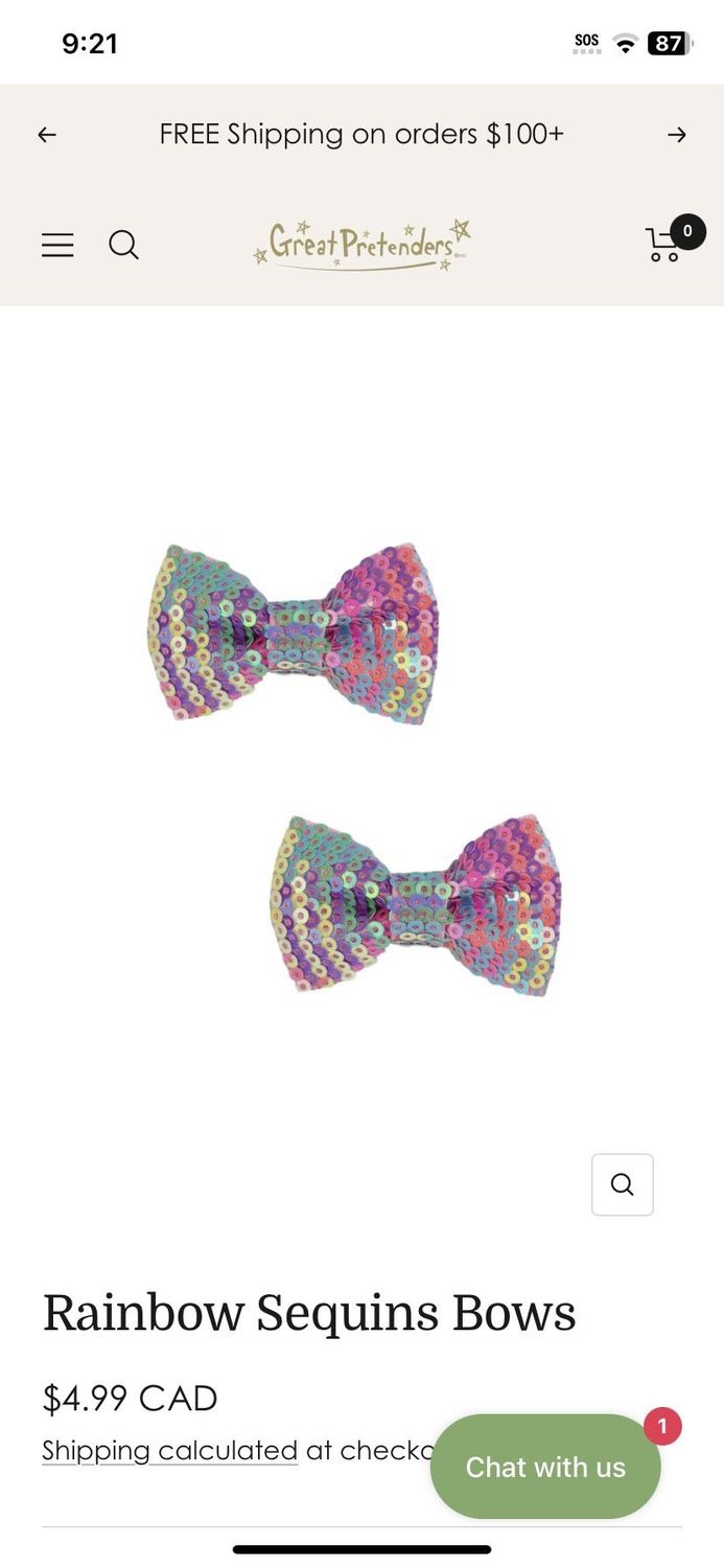 Rainbow Sequin Bow Hair Clips, 2pc