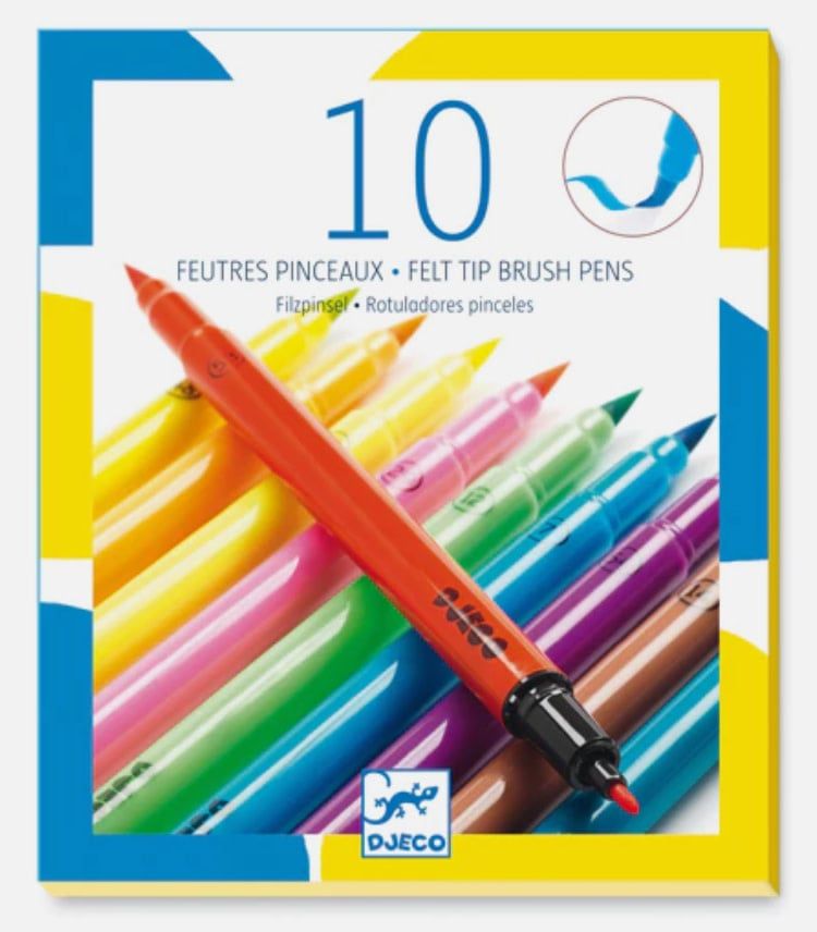10 Pop Colour Felt Tip Brush Pens
