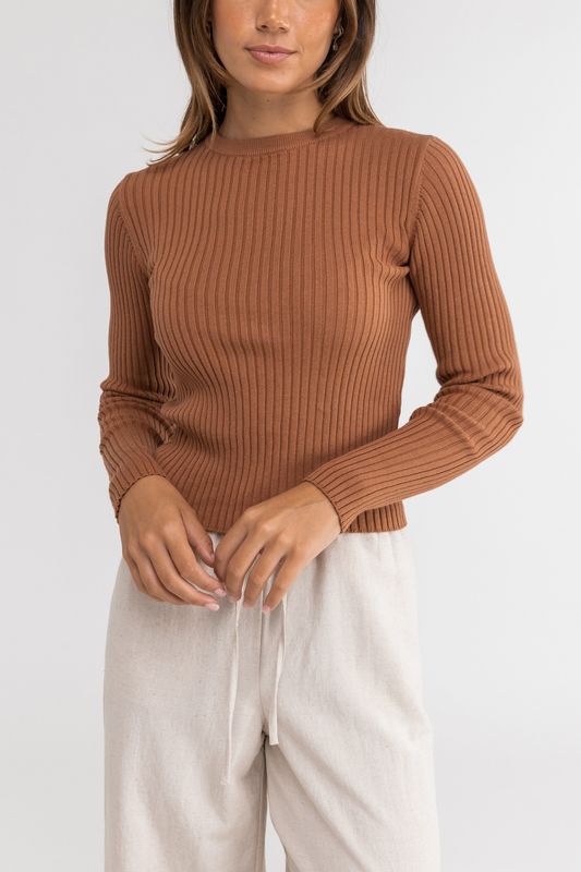 Rhythm Classic Knit Longsleeve Top Cinnamon